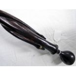 INTERESTING HARD WOOD WALKING STICK WITH CARVED TWISTING SNAKES TO BODY AND GLOBULAR HEAD 95 CM