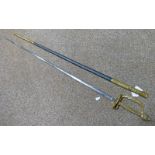EDWARDIAN COURT SWORD WITH 79.5 CM LONG DIAMOND SECTION BLADE, BLADE ETCHED WITH FOLIAGE.
