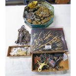 PORCUPINE SPINES, MOTHER OF PEARL PIECES, VARIOUS BRASS FITTINGS TO INCLUDE DRAWER HANDLES,