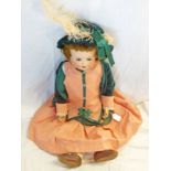 HEUBACH KOPPELSDORF 321 BISQUE HEAD DOLL WITH GREEN/PINK DRESS,