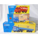 THREE CORGI MODEL VEHICLES INCLUDING 21401 - AEC REFRIGERATED BOX TRAILER SET,