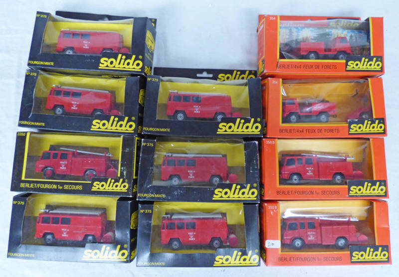 SELECTION OF SOLIDO EMERGENCY VEHICLES INCLUDING BERLIET 4X4, FOURGON MIXTR,