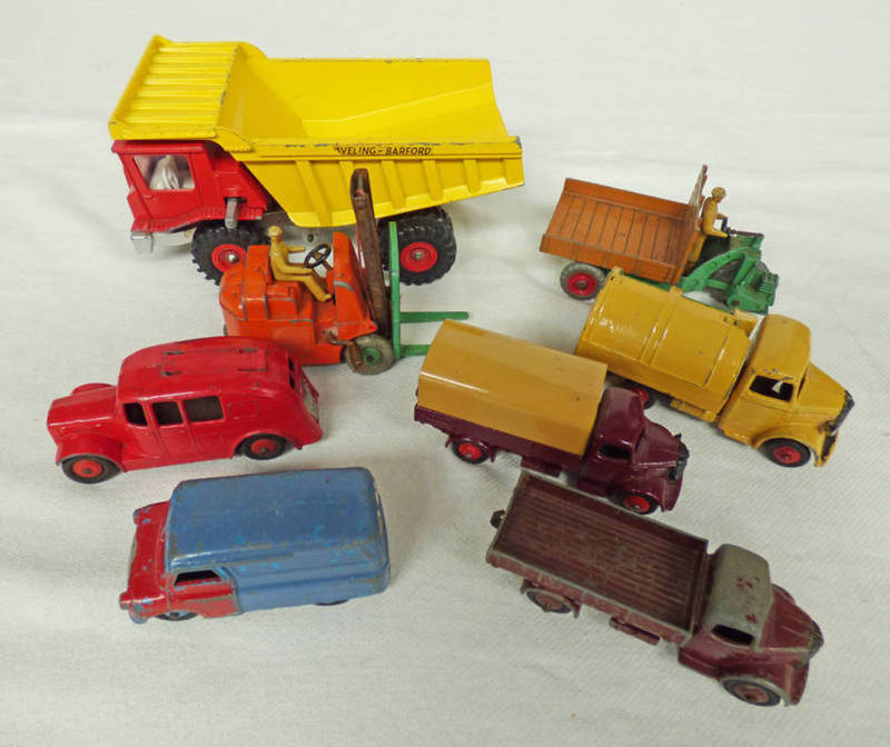 SELECTION OF EIGHT PLAYWORN DINKY MODEL VEHICLES INCLUDING 250 FIRE ENGINE,