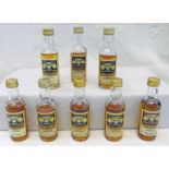 8 CONNOISSEURS CHOICE WHISKY MINIATURES WITH BROWN LABELS INCLUDING NORTH PORT, BEN NEVIS, LEDAIG,