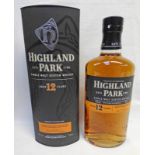 1 BOTTLE HIGHLAND PARK 12 YEAR OLD SINGLE MALT WHISKY - 700ML, 40% VOL,