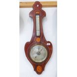 INLAID MAHOGANY WALL BAROMETER WITH SILVERED DIAL,