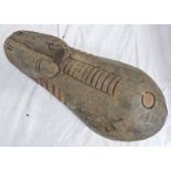 AFRICAN TANZANIA MAKONDE BELLY MASK WITH CARVED DECORATION, ROUND BELLY AND BREASTS,