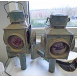 PAIR OF GREEN PAINTED 4 WAY SIGNALLING LAMPS -2-