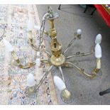 8 BRANCH BRASS CHANDELIER WITH PIERCED AND EMBOSSED BODY