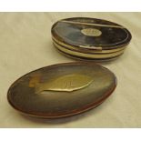 19TH CENTURY OVAL HORN SNUFF BOX WITH WHITE METAL BANDING AND OVAL 19TH CENTURY HORN SNUFF BOX WITH