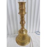 BRASS ISLAMIC CANDLE STICK WITH ETCHED DECORATION 29 CM TALL