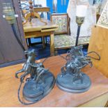 2 METAL FIGURE TABLE LAMPS ON OVAL METAL BASES