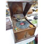 MAHOGANY CASED GRAMAPHONE WITH WIND-UP HANDLE