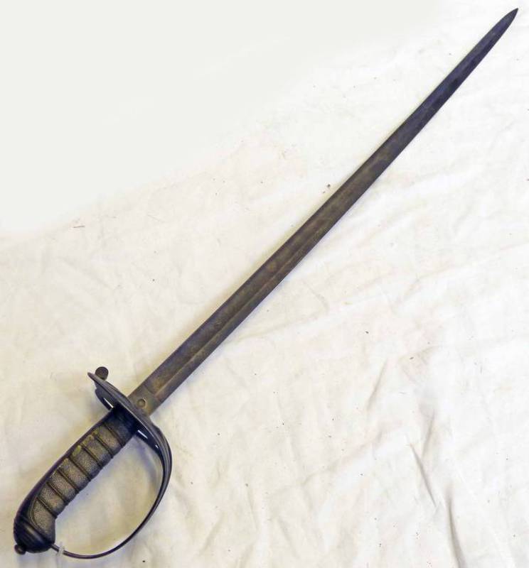 VICTORIAN RIFLE OFFICER'S 1845 PATTERN SWORD WITH STEEL 4-BAR HILT FISHSKIN GRIP ON 81CM BLADE