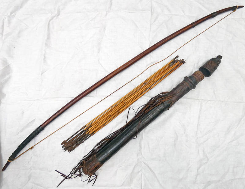 AFRICAN BOW WITH STAINED CANE BANDS,