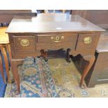 19TH CENTURY OAK LOW BOY WITH 3 DRAWERS & QUEEN ANNE SUPPORTS