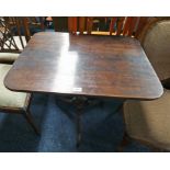 19TH CENTURY MAHOGANY SQUARE FLIP TOP TABLE ON TURNED SUPPORTS 72CM TALL