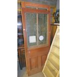 PINE DOOR WITH ETCHED GLASS PANEL & 1 OTHER