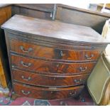 19TH CENTURY MAHOGANY BOW FRONT CHEST OF 4 DRAWERS ON BRACKET SUPPORTS WIDTH 76 CMS