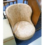 19TH CENTURY MAHOGANY FRAMED TUB CHAIR ON TURNED SUPPORTS