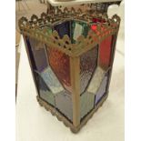 VICTORIAN LEADED COLOURED GLASS LANTERN 26CM TALL