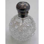 CUT GLASS SCENT BOTTLE WITH SILVER TOP