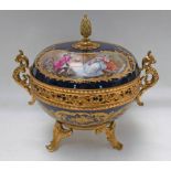 19TH CENTURY SEVRES STYLE PORCELAIN LIDDED BOWL WITH GILT METAL MOUNTS,