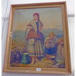 ALEX LEGGETT, 18 TH CENTURY GIRLS AT WATER, SIGNED, GILT FRAMED OIL PAINTING,