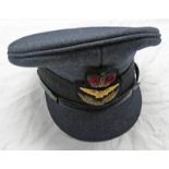 ELIZABETH II RAF PEAKED CAP WITH MOHAIR HAT BAND AND RAISED BULLION THREAD BADGE