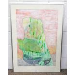 MALCOLM MCCOIG, MYSTERIOUS MONOLITH, SIGNED, FRAMED PAINTING MIXED MEDIA,