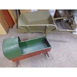 PAINTED WOODEN WHEEL BARROW AND A DOLLS COT -2-