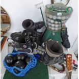 GOLF BALLS AND A TEEGO GOLF BALL DISPENSER, KOHO 3320 ICE SKATES,