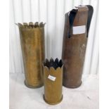 3 TRENCH ART ARTILLERY SHELLS WITH MODIFIED TOPS -3-