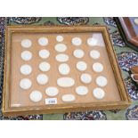 FRAMED DISPLAY OF PLASTER MEDALLIONS TO INCLUDE, JEAN JACQUE BARTHELEMY, CLAUDE DE FORBIN ETC,