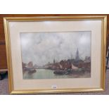 JOHN E AITKEN DUTCH CANAL SCENE SIGNED GILT FRAMED WATER COLOUR 33 X 48CM