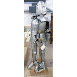 MODERN SUIT OF ARMOUR, PRESSED STEEL, HINGED VISOR, GAUNTLETS,