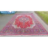 LARGE MIDDLE EASTERN RED AND BLUE FLORAL DECORATED CARPET - 395 X 290 CM