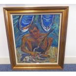 STELLA AUCHINLECK, THE OCTOPUS FISHERMAN, SIGNED, GILT FRAMED OIL PAINTING,