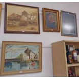 FRAMED OIL PAINTING POLPERRO HARBOUR BY E PIERRE HUNT AND ONE OTHER OIL PAINTING OF POLPERRO