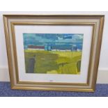 HELEN THOMSON, SUMMER FIELD WITH COTTAGES, SIGNED, FRAMED OIL PAINTING,