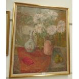 MADELENE GALLOWAY FLOWERS IN A JUG SIGNED FRAMED OIL PAINTING 90 X 72 CM