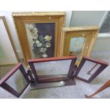 2 GILT FRAMED OIL PAINTINGS & MAHOGANY TRIPLE MIRROR Condition Report: Nothing to