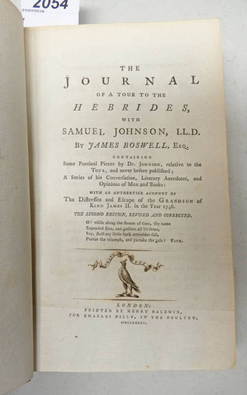 THE JOURNAL OF A TOUR TO THE HEBRIDES, WITH SAMUEL JOHNSON BY JAMES BOSWELL,