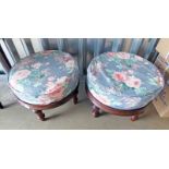 2 CIRCULAR MAHOGANY STOOLS WITH LOOSE CUSHIONS