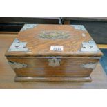 MID 19TH CENTURY OAK BOX WITH BRASS METAL MOUNTS,