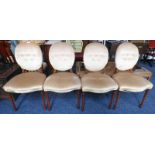 SET OF 4 MAHOGANY CHAIRS WITH FAWN BUTTON BACK ON TAPERED SUPPORTS