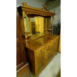 19TH CENTURY OAK MIRROR BACK SIDEBOARD WITH 3 DRAWERS & 3 CARVED PANEL DOORS - 207CM TALL