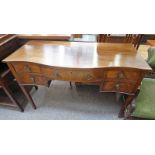 19TH CENTURY MAHOGANY SIDE TABLE WITH SHAPED FRONT AND CENTRALLY SET DRAWER FLANKED BY 2 DRAWERS TO