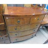 19TH CENTURY MAHOGANY BOW FRONT CHEST OF 2 SHORT OVER 3 LONG DRAWERS ON BRACKET SUPPORTS - 113 CM