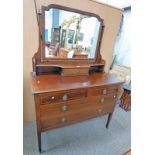 LATE 19TH CENTURY MAHOGANY DRESSING TABLE WITH MIRROR BACK & 2 SHORT OVER 2 LONG DRAWERS ON SQUARE